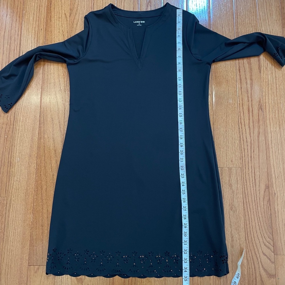 Lands End Swim Cover Up Dress Womens S 6-8 Black Nylon Laser Cut Eyelet Classic - Picture 10 of 15